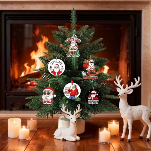6 Pcs Christmas Tree Decorations Sixseven Santa Hanging Pendants Designs 2D Acrylic Funny 6 7 Santa Ornament DIY Xmas Santa Claus Hanging Ornaments for Kids Teens Boys Girls Christmas