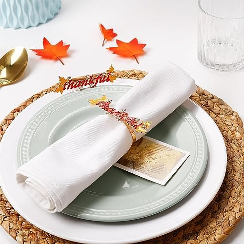 Thanksgiving Napkin Rings Set of 8, Thankful Napkin Rings with Words Metal Napkin Holders Gold Serviette Buckles for Thanksgiving Autumn Party Kitchen Dinner Table Decoration (Thankful)