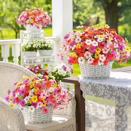 24 Bundles Artificial Flowers for Outdoors, UV Resistant Faux Plants