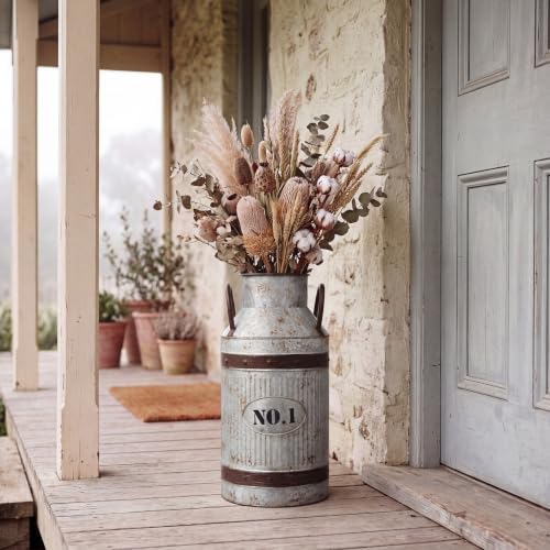 1 Pcs 15.2'' Large Rustic Galvanized Metal Milk Can Vase with Handle