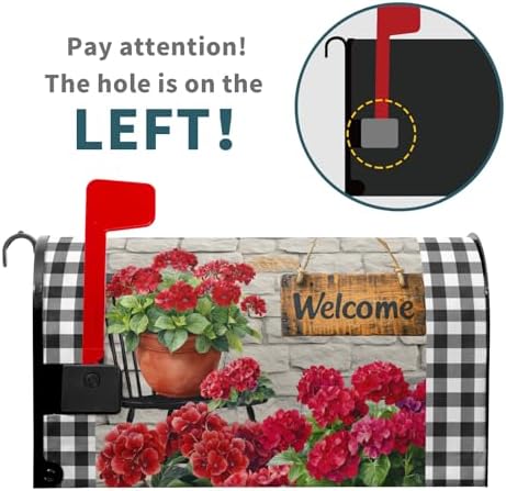 Spring Summer Floral Mailbox Covers Magnetic Large Size 25"x21" Welcome Spring Geranium Flower Mailbox Cover Welcome Red Flowers Mailbox Wraps Farmhouse Post Letter Box Cover for Home Outside
