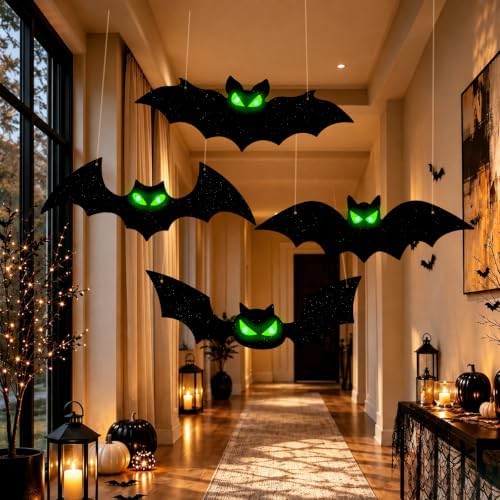 4PCS Lighted Halloween Hanging Bats for Yard Outdoor Decoration