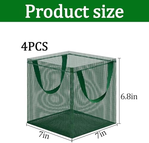 EBaokuup 4 Pcs Pond Planting Bag with Handle, Reusable 7 Inch Square Aquatic Mesh Plant Pot for Ponds, Breathable Green Water Garden Pond Plant Basket for Lotus Bog Terrestrial Plants