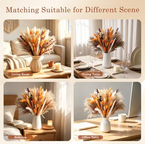 Bpole Fall Dried Flower Bouquet,92Pcs11-13inch Boho Pampas Grass Home Decor