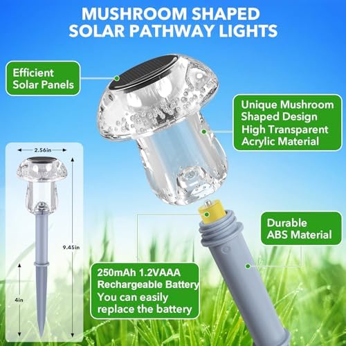 Benany Solar Lights Outdoor, 16 Pack Mushroom Lights Outside Waterproof, Solar Powered LED Lighting for Garden, Yard, Landscape, Path, Pathway, Lawn, Walkway, Driveway, Backyard Decor (Warm White)