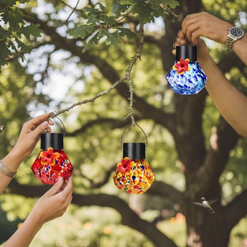 Nuogo 3 Pcs Blown Glass Hummingbird Feeder Gift Solar LED, Color D, Novel