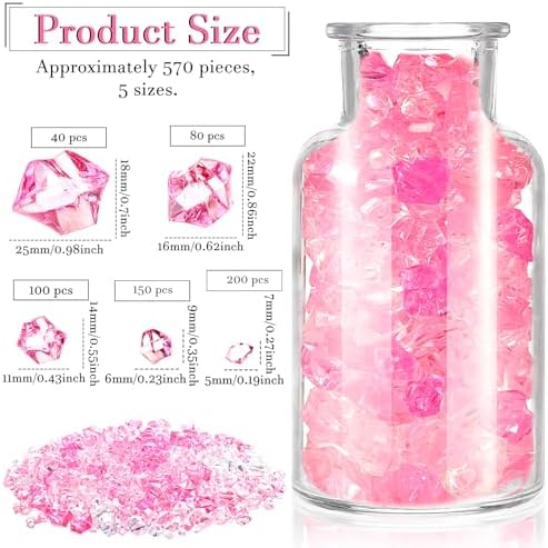 Syhood 570 Pcs Pink Acrylic Gems Plastic Crystals