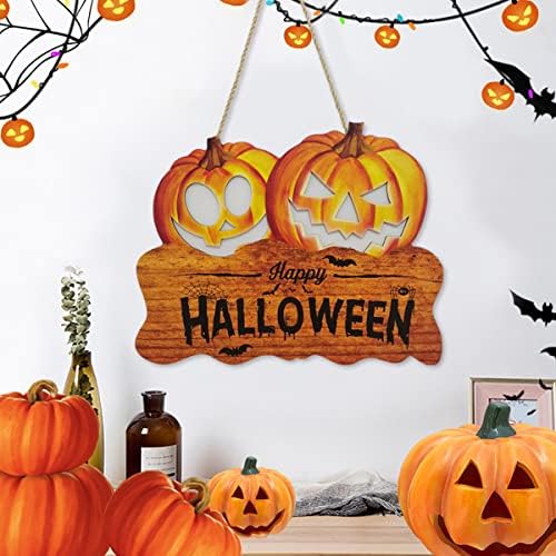 Light Up Happy Halloween Door Sign, 2 Jack O Lanterns, 12 Inch