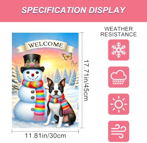 BlissYard Winter Yard Flag Snowman Puppy 12x18 Inch Polyester