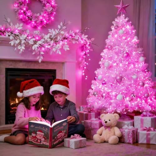 JMEXSUSS 200 LED Pink Lights for Room Decor, Pink String Halloween Lights