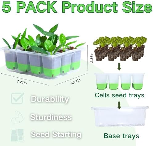 5 Pack 60-Cell Flexible Silicone Seed Starter Trays for Easy Transplant