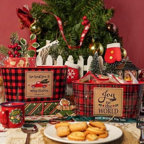 Putuo Decor Christmas Metal Buckets, 5 Pieces Christmas Metal Herb Garden Planter, Christmas Decorations Galvanized Tin Bucket Pails for Party Home Table Centerpieces Decor 7.9" L x 5.2" W x 4.3" H