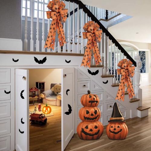 2PCS Large Halloween Wreath Bows for Indoor Outdoor Tree Topper Wall Decor