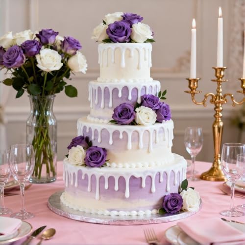 Artificial Roses Flowers, 12 Pcs Fake Purple Rose in Bulk, Long Stem Realistic Silk Roses Bouquet for Wedding, Party Centerpieces, Flower Arrangement, Home Decor (Purple, 12-PCS) (Pack of 2)