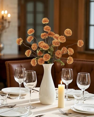 DuHouse 6pcs Artificial Flowers Faux Silk Pompon Mum Chrysanthemum Ball