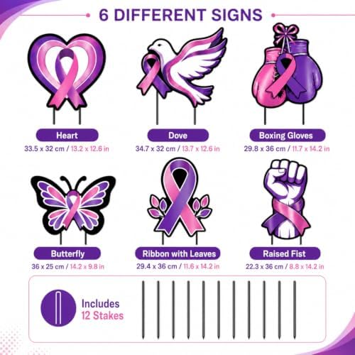 AceOrbit 6 Pcs Breast Cancer Domestic Violence Outdoor Decor Yard Sign