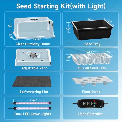 Hon&Guan 2 Pack Self Watering Seed Starter Trays with Growing Lights