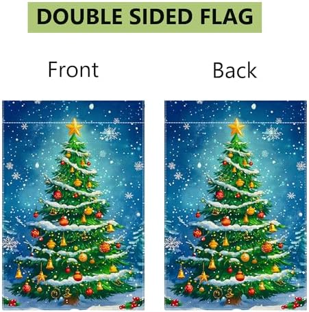 Winter Christmas Tree Garden Flag for Outside, Snowflake Xmas Ball Welcome Christmas Yard Flag 12x18 Inch Double Sided Burlap Holiday Farmhouse Home Decoration Outdoor Flag
