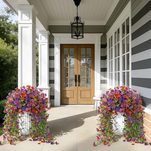 Alupssuc 4PCS Artificial Hanging Flowers UV Resistant Silk Daisy, 4 Colors