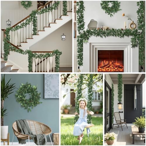 RECUTMS Artificial Olive Leaves Vine Garland with Berry 2Pcs 6.2Ft Silk Ivy