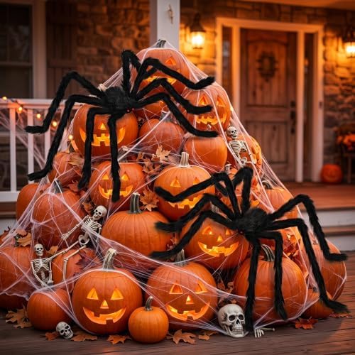 2PCS 78" Giant Spider ,Scary Large Spider Props Halloween Decorations