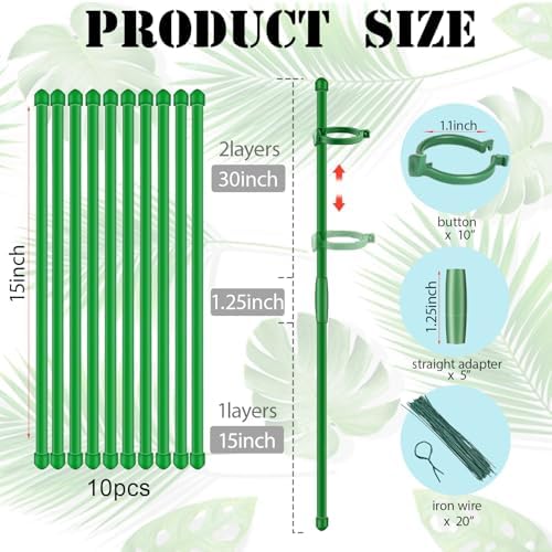 Plant Stakes,MAFONE 10Pcs 15Inch Adjustable Length Plant Support Stakes
