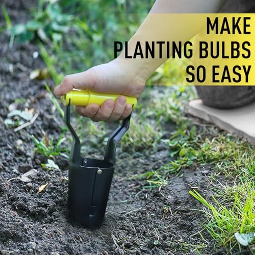 Jardineer Small Bulb Planter Tool– Compact Stainless Steel Transplanter for Bulbs, Seedlings & Flowers – Ergonomic Handle with Depth Markings – Silver & Black– Durable Garden Planting Tool