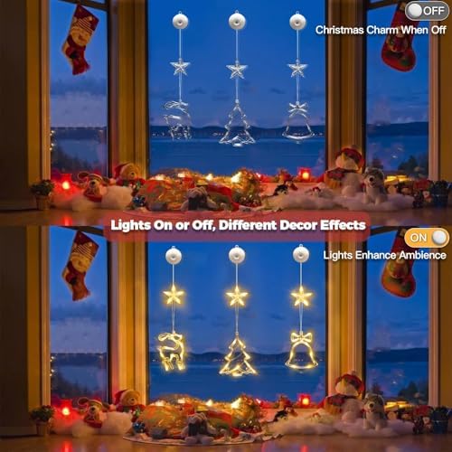 suddus Christmas Window Lights Decoration,Tree,Jingle Bell&Deer Warm White