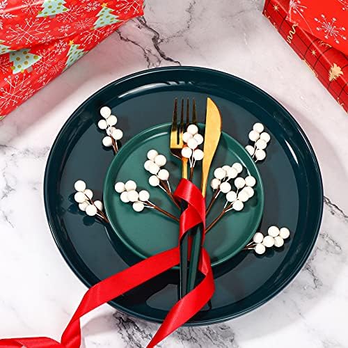 Tatuo 360 Pcs White Glossy Artificial Holly Berries Christmas Fake Stems