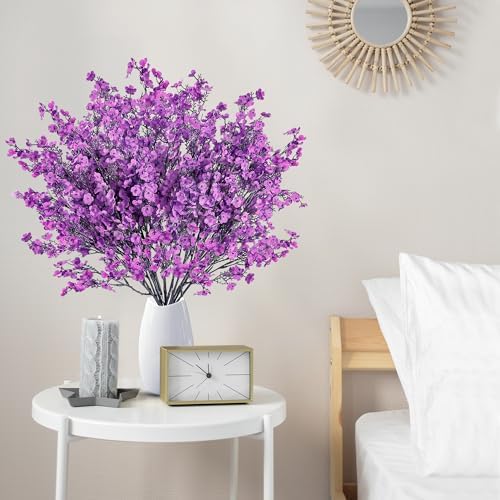 Sggvecsy 6 Pcs Babys Breath Artificial Flowers Gypsophila Bouquets Bulk Real Touch Fake Silk Flowers for Home Wedding DIY Floral Arrangement Kitchen Table Centerpiece Festival Decoration (Purple)