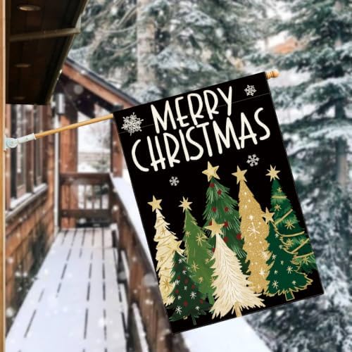 AVOIN colorlife Black Merry Christmas Trees House Flag Outside 28x40 Inch
