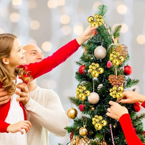 Daifunli Christmas Tree Picks 7.87 Inch Christmas Balls Ornaments Xmas Hanging Decorations for Xmas Tree Topper DIY Wreath Holiday Floral Vase Fillers Crafts Home Decor(Gold,8 Pcs)