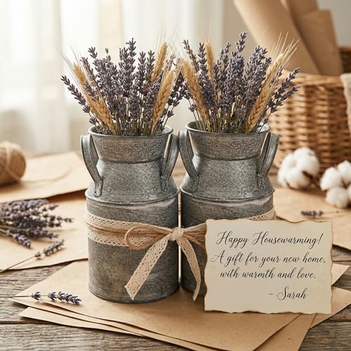 TOPZEA 2 Pack Shabby Chic Milk Can Vase, Galvanized Finish Milk Can Vase Jug Rustic Metal Flower Vases Petite Bucket for Home, Kitchen, Living Room, Farmhouse Decor, Table Centerpieces