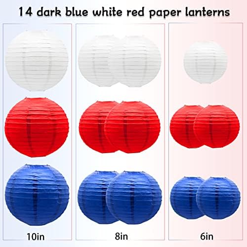 YIOTJUNL 14 Pcs Red White Blue Hanging Paper Lanterns Patriotic Party Decor