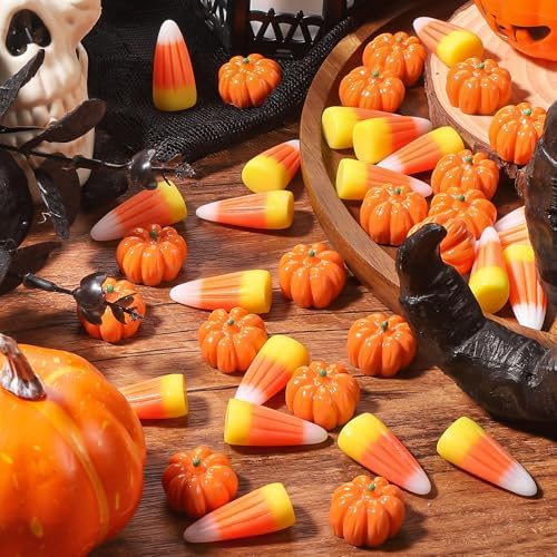 Halloween Mini Decor 70PCS Fake Resin Pumpkins Candy Corn Figurines