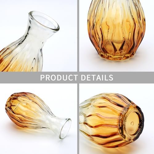 Glass Bud Vases Set of 4, Small Brown Flower Vases for Wedding Centerpieces
