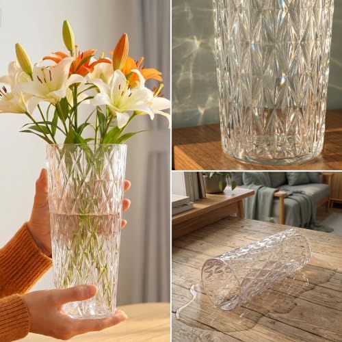 2 Clear Plastic Flower Vase, 10.2" Acrylic Rose Bouquet Vases for Home Decor Centerpieces Wedding Birthday Mothers (D4.6 2 + 2 Holder)