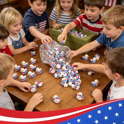 70 Pcs Patriotic Eagle Duck Figurine 4th of July Bulk Tiny Resin Duck 250th Anniversary Independence Day Miniature Ornaments for Vase Filler Jewelry Making DIY Crafts Party Gifts Decorations