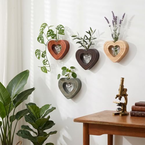 4 Sets Wood Wall Propagation Vases, Heart Wall Hanging Planters