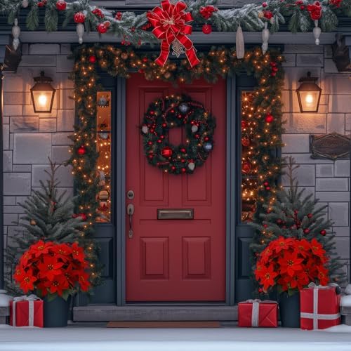 Daifunli 6 Pcs Christmas Poinsettias Artificial Flower for Outdoor Outside