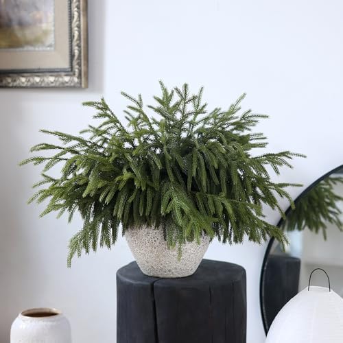 16Pcs 18"Lifelike Touch Artificial Christmas Norfolk Pine Branches for Vase