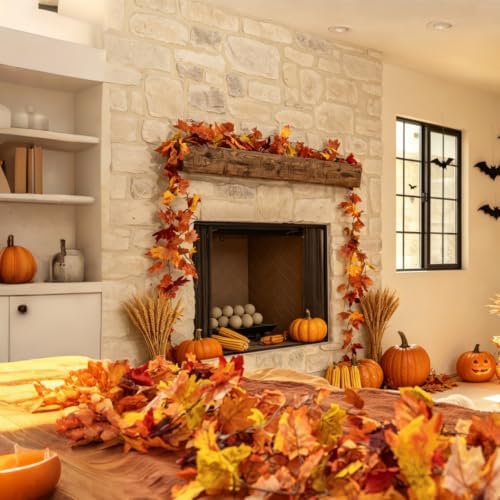 CQURE 10 Pack Fall Leaf Garland, Hanging Vines Garland Artificial Fall Maple LeavesThanksgiving Decor for Home Wedding Fireplace Party