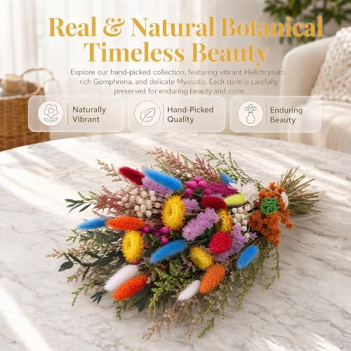 Umero Dried Flower Bouquet -17in Boho Vibrant Mixed Wildflowers for Vase
