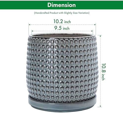 D'vine Dev Beaded Ceramic Pot with Saucer, 10 in, Graphite Blue, 27-C-P-9