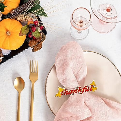 Thanksgiving Napkin Rings Set of 8, Thankful Napkin Rings with Words Metal Napkin Holders Gold Serviette Buckles for Thanksgiving Autumn Party Kitchen Dinner Table Decoration (Thankful)