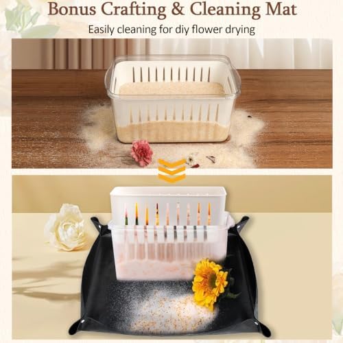 QUKLOGEN Silica Gel Flower Drying Container with Calendar Airtight Container Filterable Basket,One Step Retrieve Dried Flowers,Reusable Flower Preservation Kit(Silica Gel Crystals Not Included)