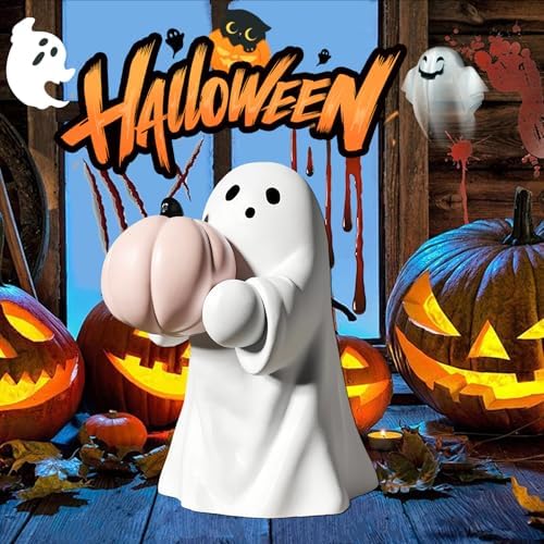 Halloween Ghost Figurine Funny Pumpkin Ghost Statue Ghost Decoration Holding for Gift Props Tabletop Home Decor Best Gifts for Anniversary Weddings