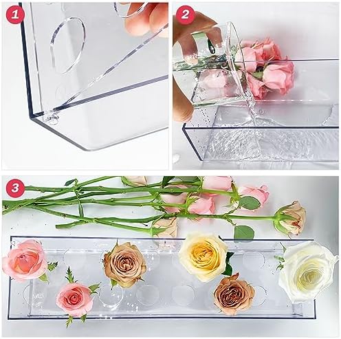 2Pack Clear Acrylic Flower Vase Rectangular, 15.7 Inches 32 Holes