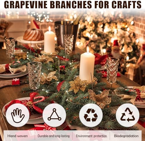 Natural Grapevine Garland, 6 FT Bendable Vine Base, 2 Pack