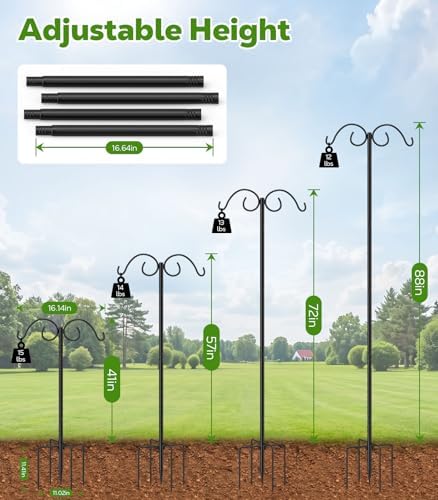 MoKo Double Shepherds Hooks, 88 in Bird Feeder Pole 0.9 InThick, 1 Pack